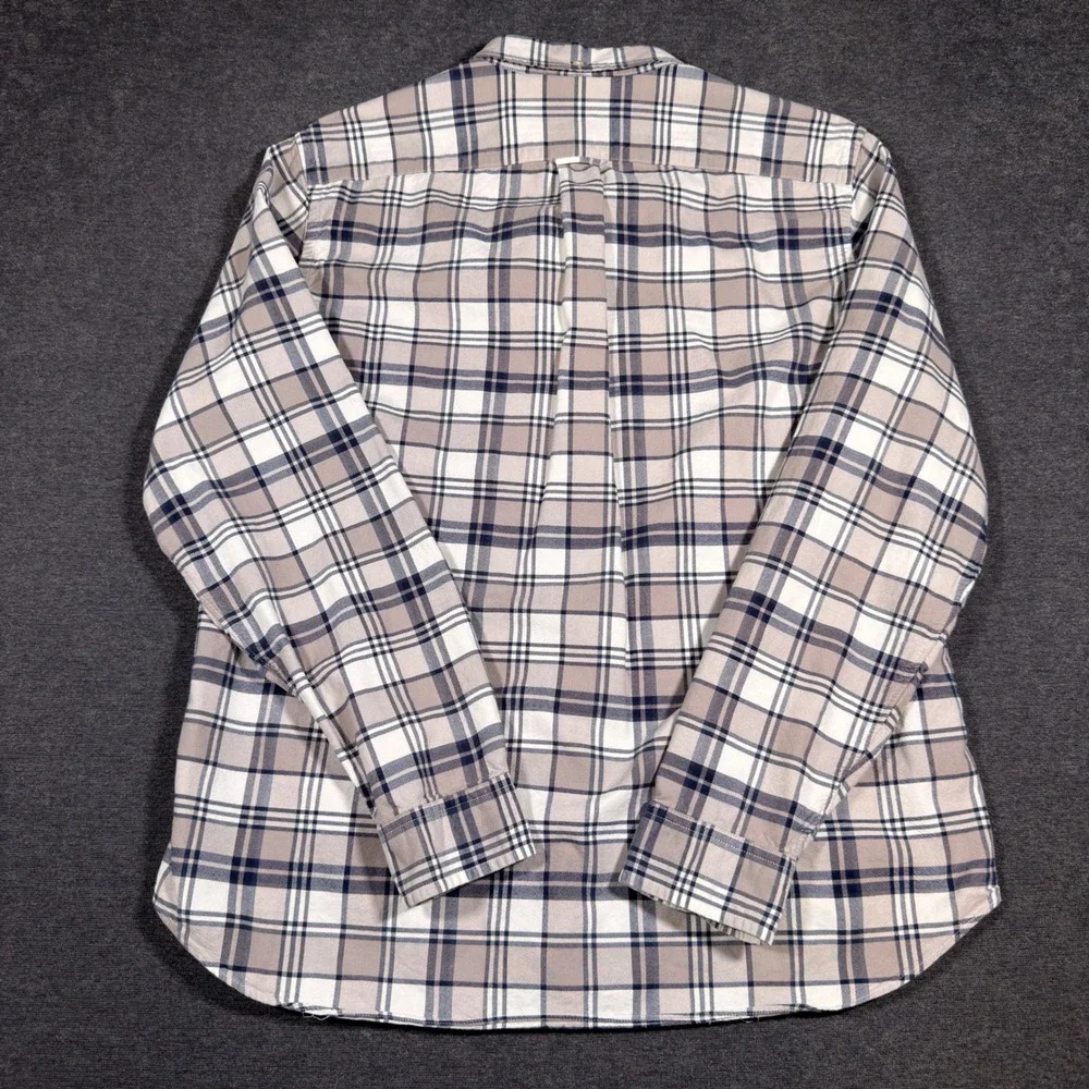 J. Crew Vintage Oxford Shirt Mens Large Tan Plaid Long Sleeve Button Down Cotton